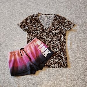 Victoria's Secret Pink Leopard Print And Ombre Sleepweat Pajama Set